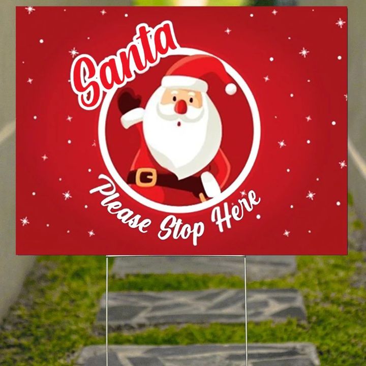 Santa Please Stop Here Yard Sign Cute Christmas Welcome Sign Porch Decor