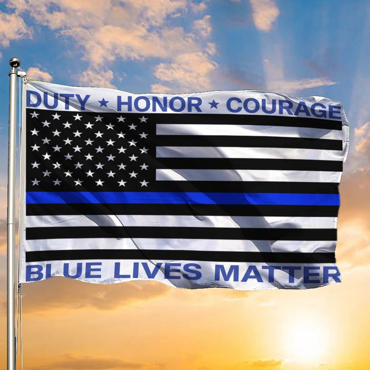 Thin Blue Line U.S Duty Honor Courage Blue Lives Matter Flag Back The Blue Support Police Flag