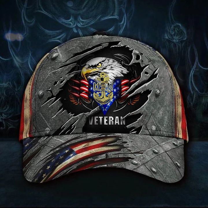 Navy Veteran Hat 3D USN Us Navy Veteran Hat Patriotic Eagle American Flag Cap Vintage
