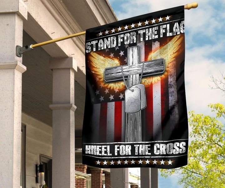 Stand For The Flag Kneel For The Cross Flag Angel Cross W American Flag Decor Christian Gifts
