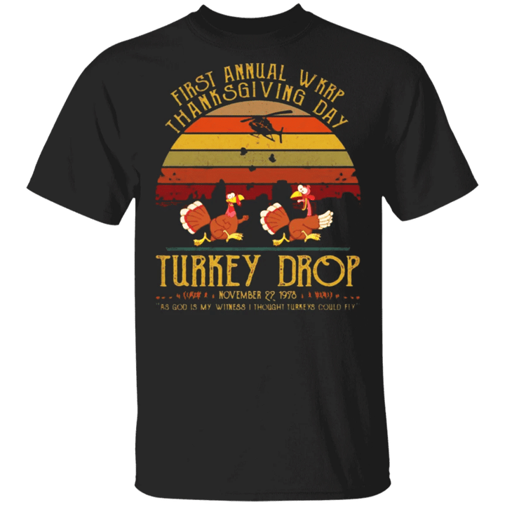 First Annual WKRP Thanksgiving Day Turkey Drop T-Shirt Vintage Shirt Designs Gifts For Family
