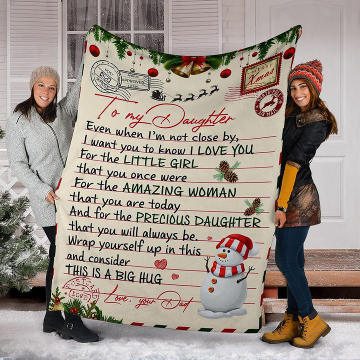 Snowman To My Daughter Fleece Blanket Love Letter Blanket Merry Christmas Gift For Daughter
