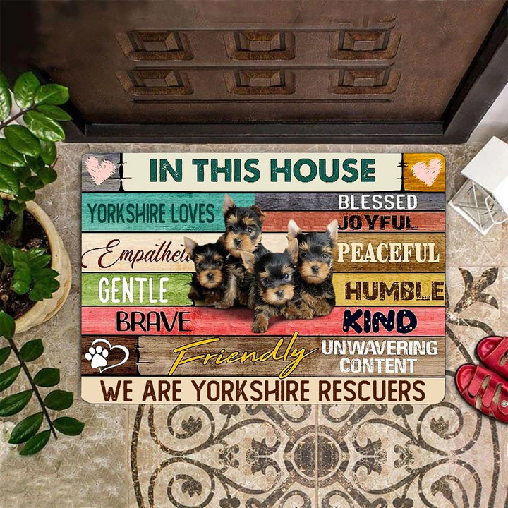 In This House We Are Yorkshire Rescuers Doormat Cute Outdoor Indoor Door Mat