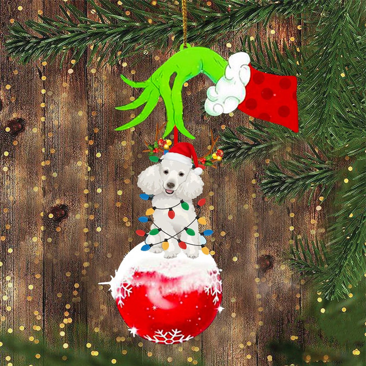 Poodle Green Hand With Ornament Funny Dog With Santa Hat Christmas Ornament Sets Dog Lover