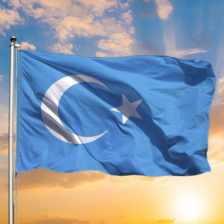 The East Turkestan Flag Light Blue Flag With White Star And Moon For Sale