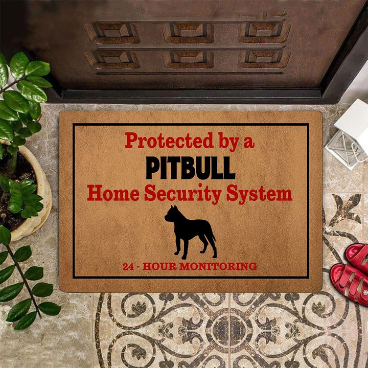 Pitbull Home Security 24 Hour Monitoring Doormat Funny Outdoor Doormat For Pitbull Owner Lover