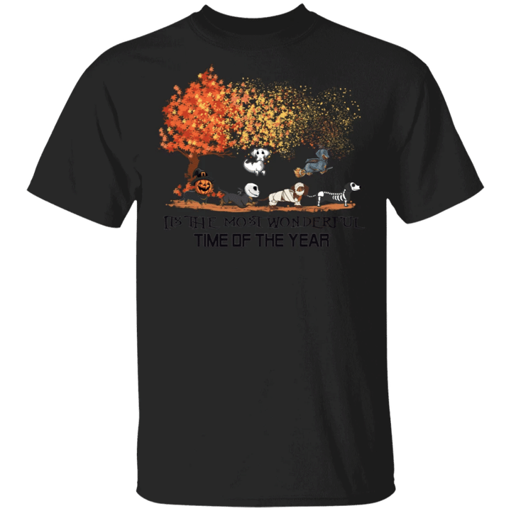 Dachshunds It's The Most Wonderful Time Of The Year Shirt Fall Tree Autumn Shirt For Halloween