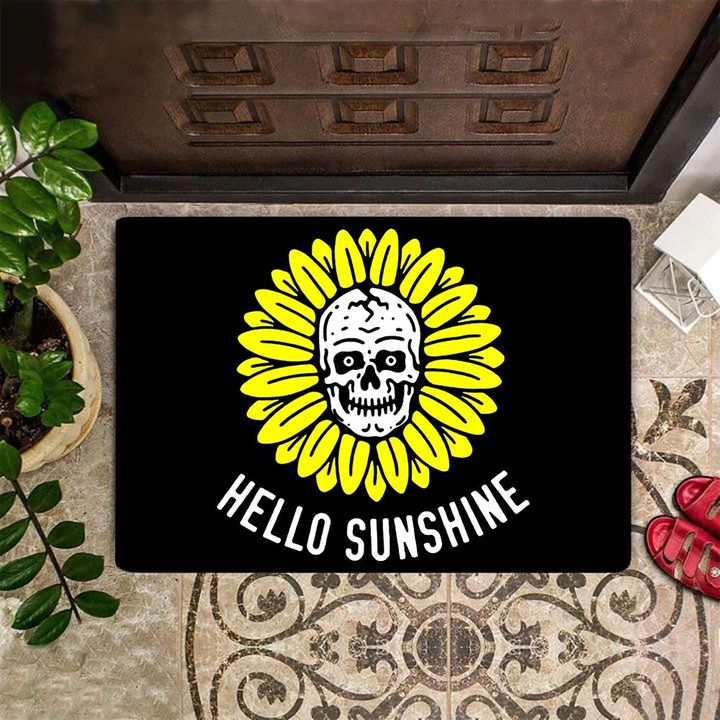 Hello Sunshine Doormat Hello Welcome Outdoor Indoor Mat Skull Sunflower Door Mat