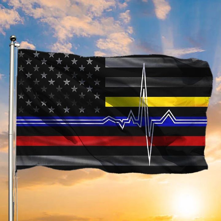 First Responders Flag Heartbeat American Flag For Blue Line Patriot Gifts For Veterans Day