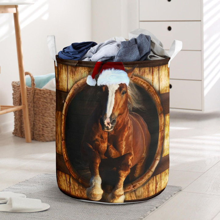 Horse Wood Pattern 3D Laundry Basket Galloping Horse Christmas Designs, Xmas Gifts For Roommate