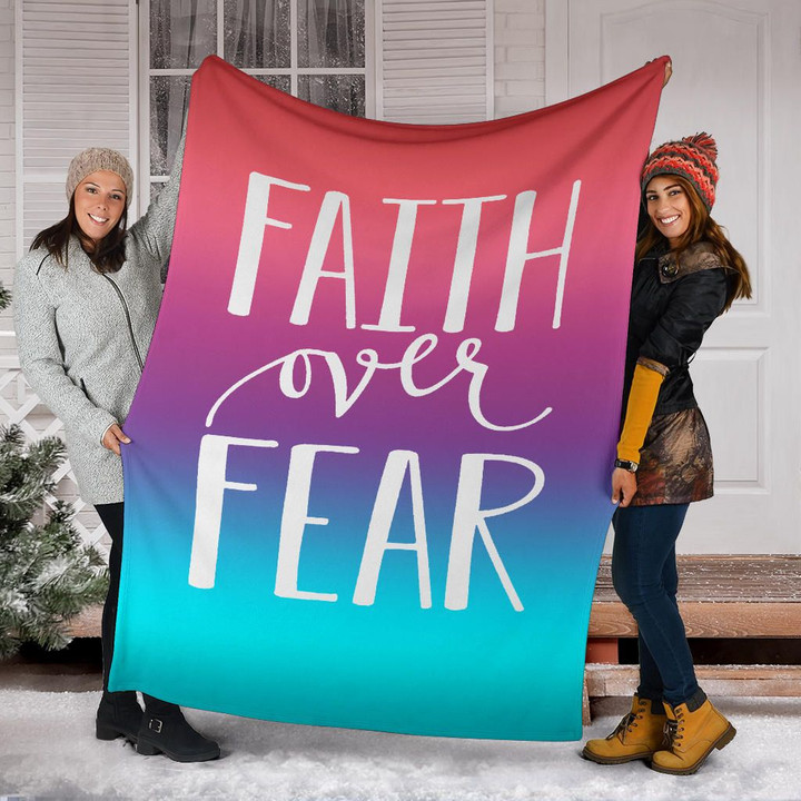 Faith Over Fear Fleece Blanket Christianity Multicolor Gradient Designs Winter Gift Ideas