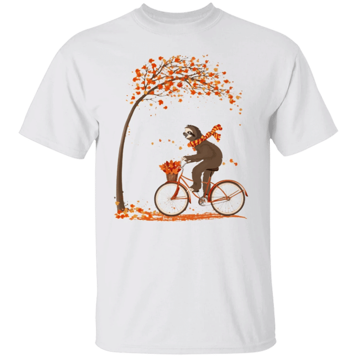 Cute Sloth Cycling Fall Tree Autumn T-Shirt Fall Shirts Fall Gift Ideas For Sloth Lovers