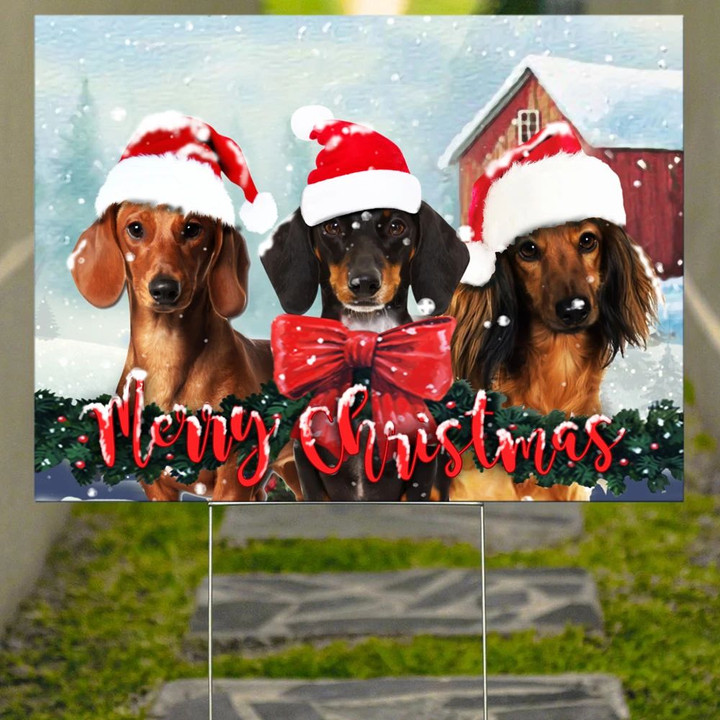 Dachshund Merry Christmas Yard Sign Holiday Graphics 3D Outdoor Christmas Decorations