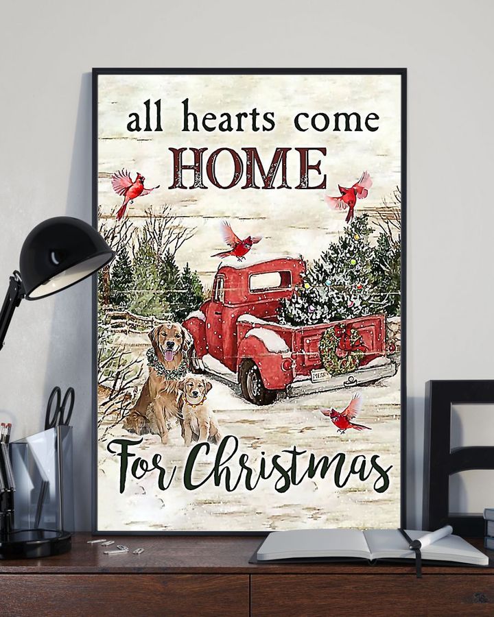 Cute Dogs All Hearts Come For Christmas Poster For Winter Home Decor Christmas Gift Family