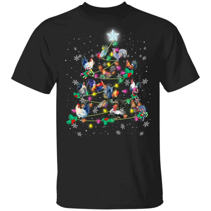 Chickens Christmas Tree T-Shirt Funny Cock And Snowflake Xmas Graphic Tee, Secret Santa Gift