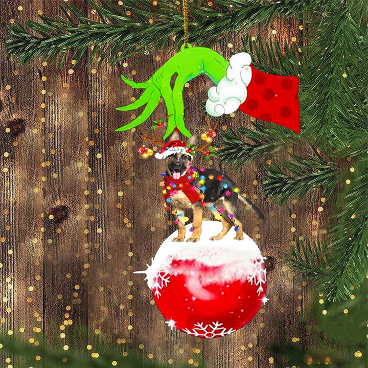 German Shepherd Green Hand Holding Ornament Feliz Naughty Dog Ornament Christmas Tree Decor
