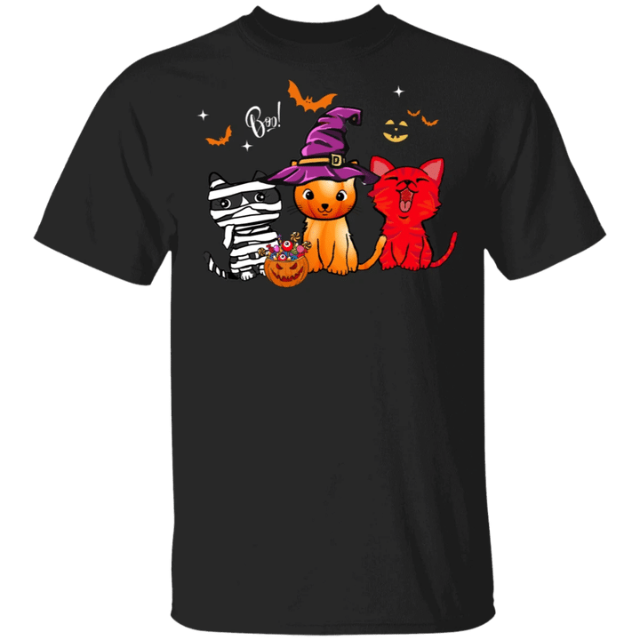 Cute Cats With Witch Hat Halloween Cosplay T-Shirt Halloween Gift Ideas For Adults Cat Lovers