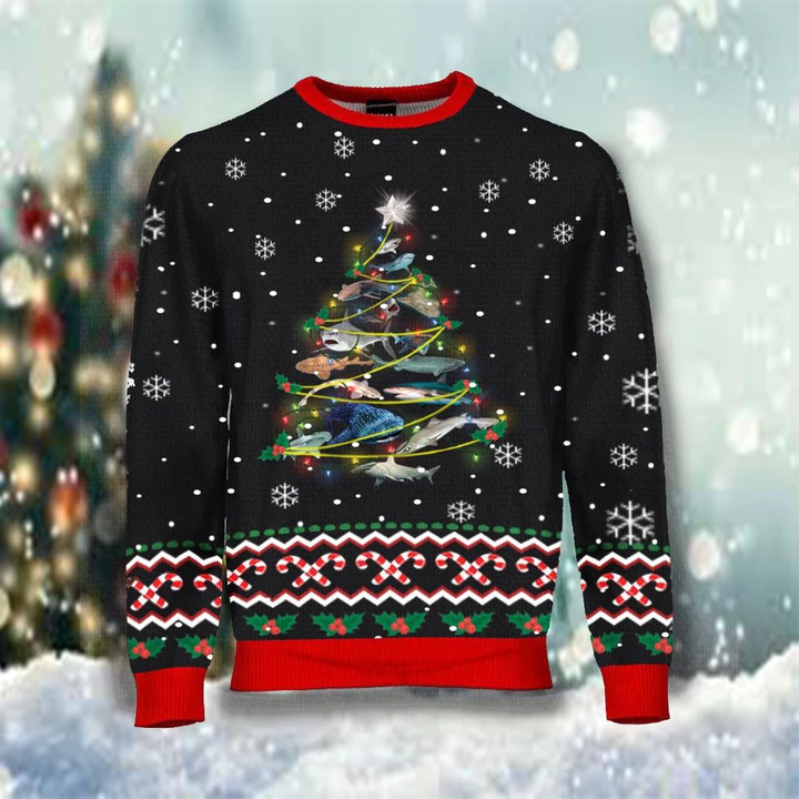 Shark Christmas Tree Sweatshirt Snow Unique Christmas Sweater For Shark Lover Sibling Gift