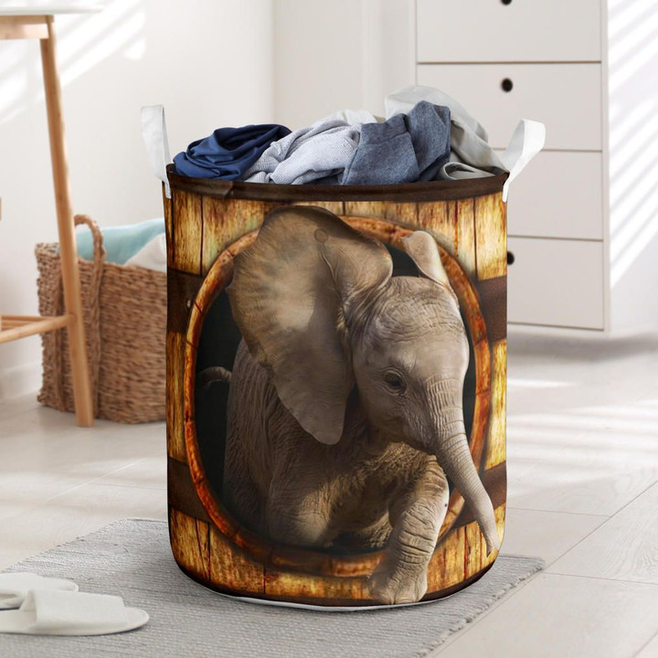 Elephant Wood Pattern 3D Laundry Basket Adorable Animal Designs Household Items Parent Gifts
