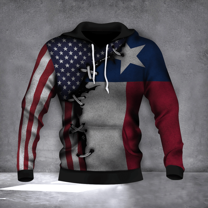 Texas State Flag And American Flag 3D Hoodie Graphic Printed Hoodie For Men For Women
