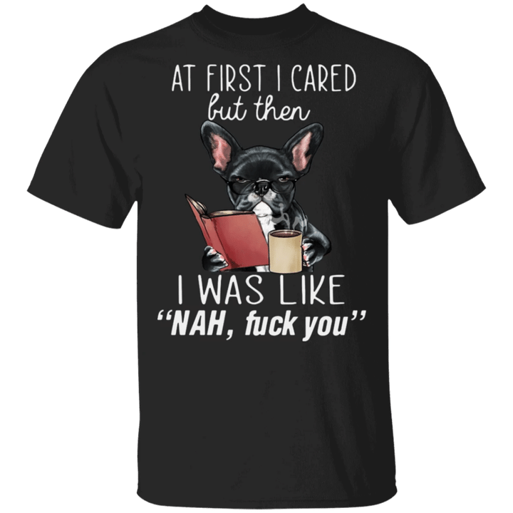 Frenchie At First I Cared But Then I Was Like Nah Fuck You T-Shirt Funny Graphic Tee Cool Quote