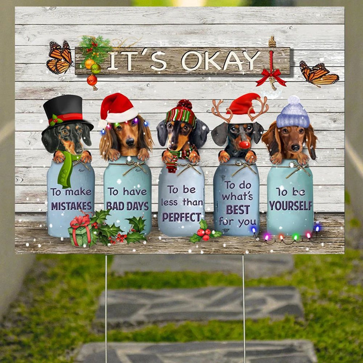 Butterfly Dachshund It's Okay Quotes Vintage Yard Sign Rustic Farmhouse Decor Weiner Gifts