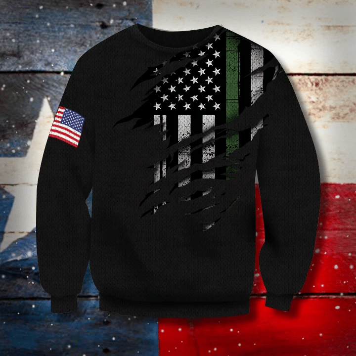 Thin Green Line And American Flag 3D Sweatshirt Honor US Armed Forces, Pride Gifts For Veterans