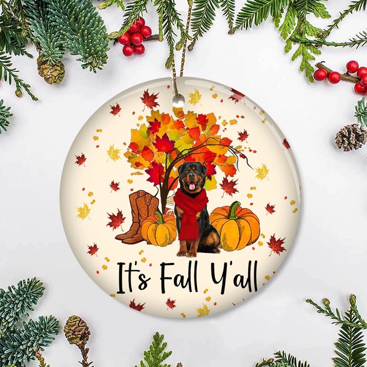 Rottweiler It's Fall Y'all Ornament Autumn Leaves Thanksgiving Ornament Gifts For Home Decor