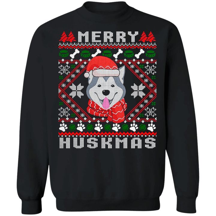 Husky Merry Huskmas Sweatshirt Ugly Christmas Sweatshirt Gift For Husky Lover Men Woman