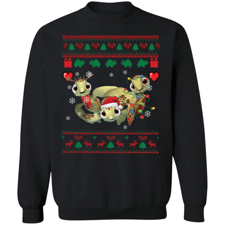 Sea Turtle Christmas Sweatshirt Wear Santa Hat Christmas Tree Light Sweatshirt Xmas Gift Ideas
