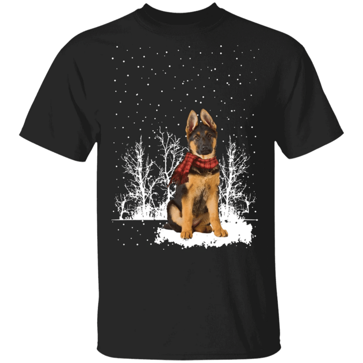 German Shepherd Red Scarf Shirt Snow Falling Vintage Christmas Design Gift For Dog Owner