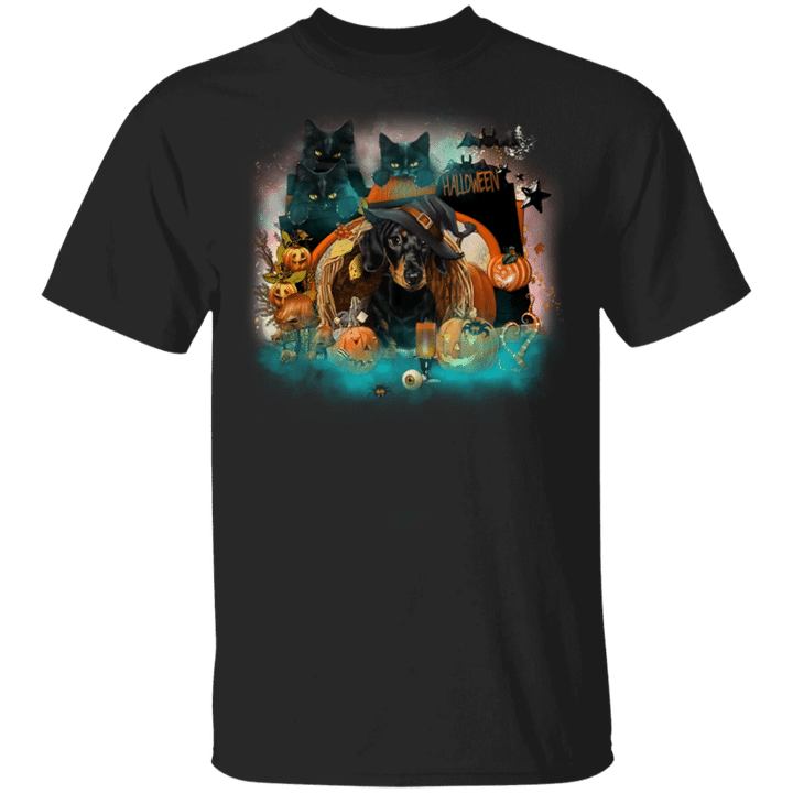 Dachshund And Black Cats Happy Halloween T-Shirt Party City Couples Costumes Couple Presents
