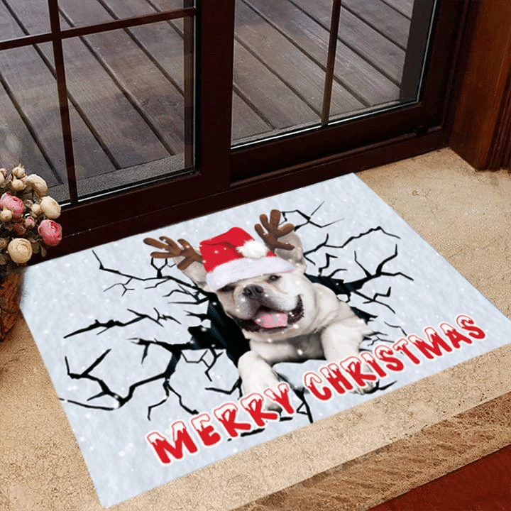 Frenchie Cracked Ice Merry Christmas Doormat Decorative Floor Mat Welcome Frenchie Ornament