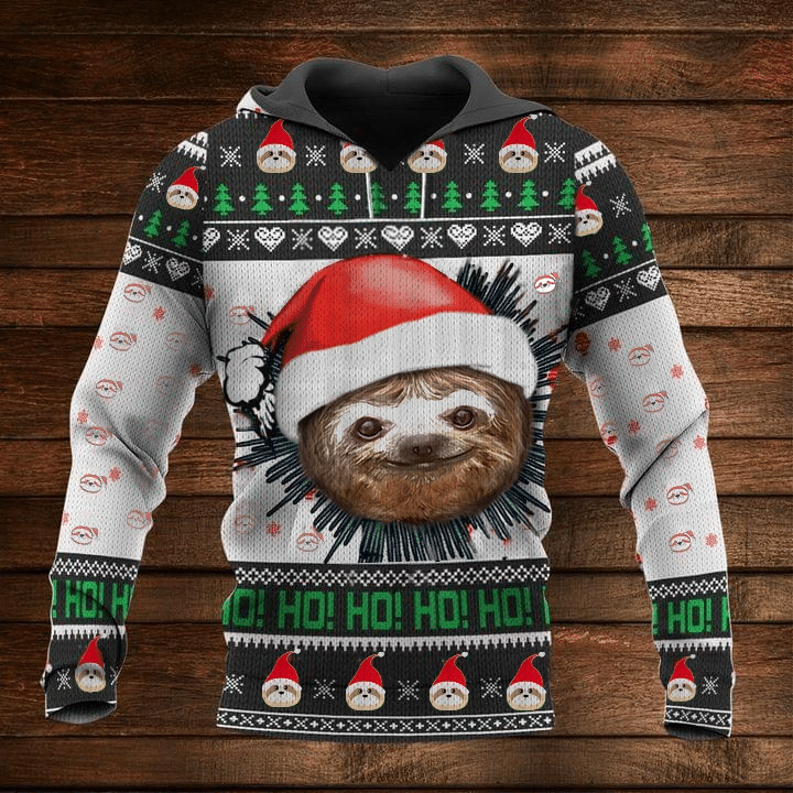Ho Ho Ho Sloth Christmas Hoodie Cute Animal Ugly Christmas Hoodie Design Gift For Couple