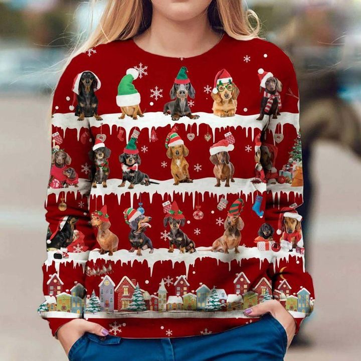 Dachshunds Red Ugly Sweatshirt Christmas Unique Snow Xmas Sweatshirt Designs, Gifts For Parents
