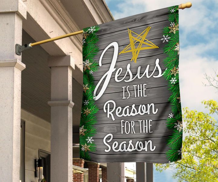 Jesus Is The Reason For The Season Flag Vintage Green Mix Wood Pattern Flag Front Yard Decor