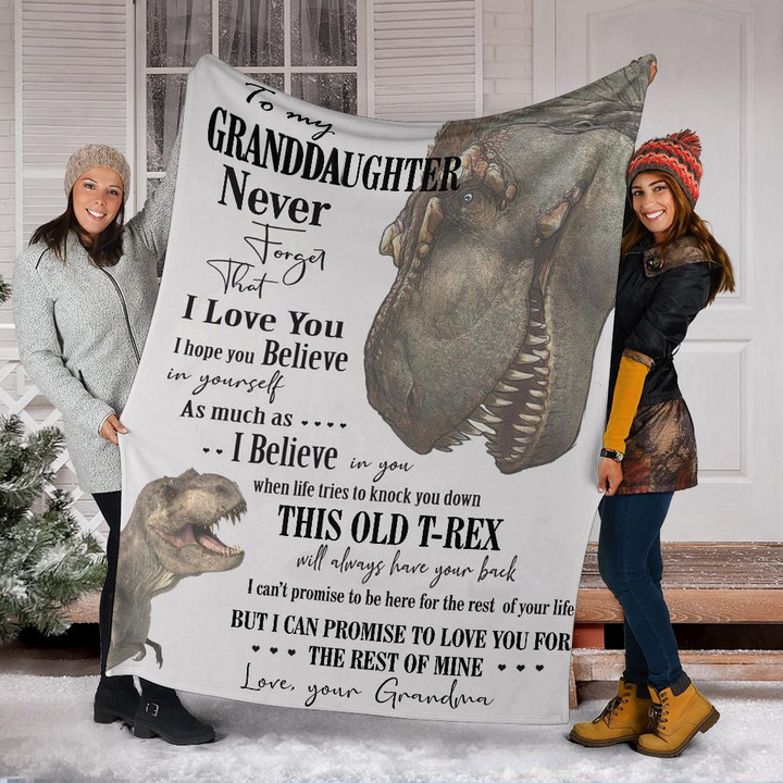 T-Rex To My Granddaughter Fleece Blanket Love Letter From Grandpa Blanket, Granddaughter Gifts