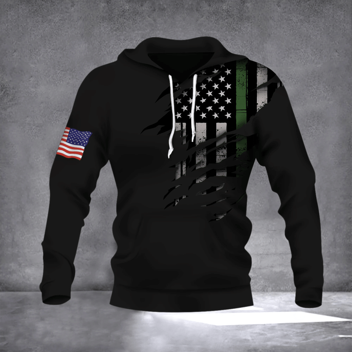 Thin Green Line American Flag Hoodie Honor Veterans Pullover Hoodie Designs Gifts For Dad
