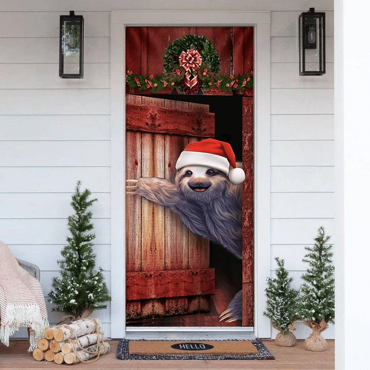 Sloth Merry Christmas Door Cover Funny Animal Welcome Door Cover Xmas Gift For Sloth Lover