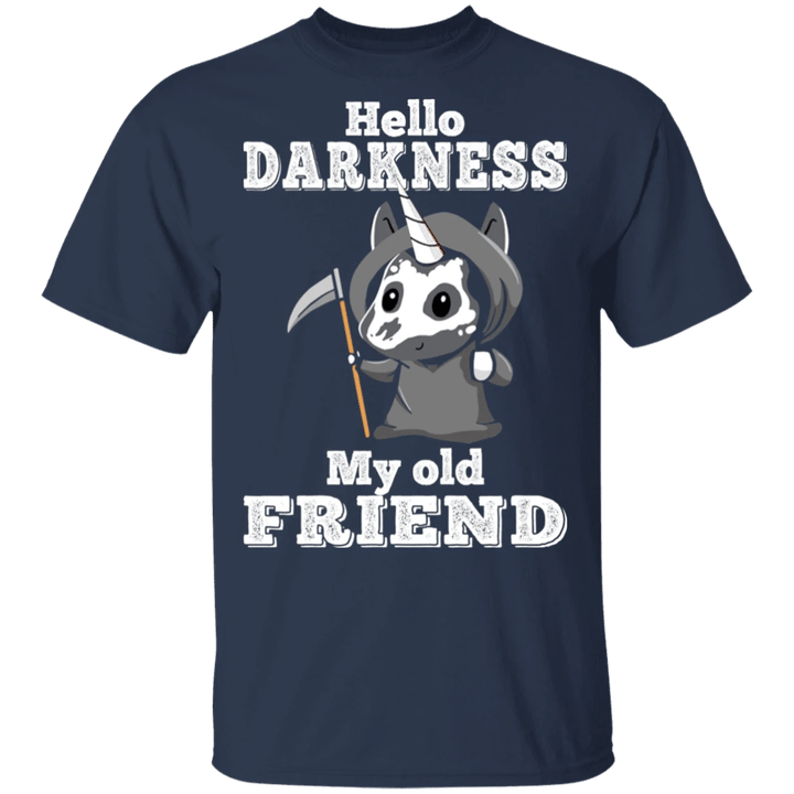 Funny Unicorn Hello Darkness Is My Old Friend T-Shirt song Lyric Shirt Gift For Music Lover