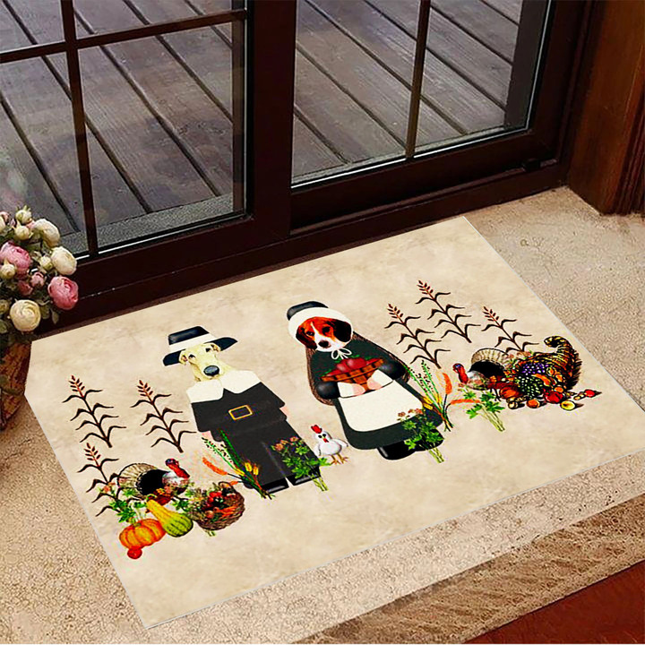 Pilgrim Dogs Thanksgiving Doormat Cute Animal Door Mat Designs Festival Gifts For Dog Lovers