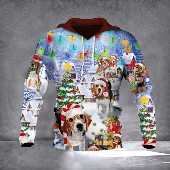 Beagle Merry Christmas Hoodie Cute Dog Christmas Tree All Over Print Hoodie Gift For Dog Lover