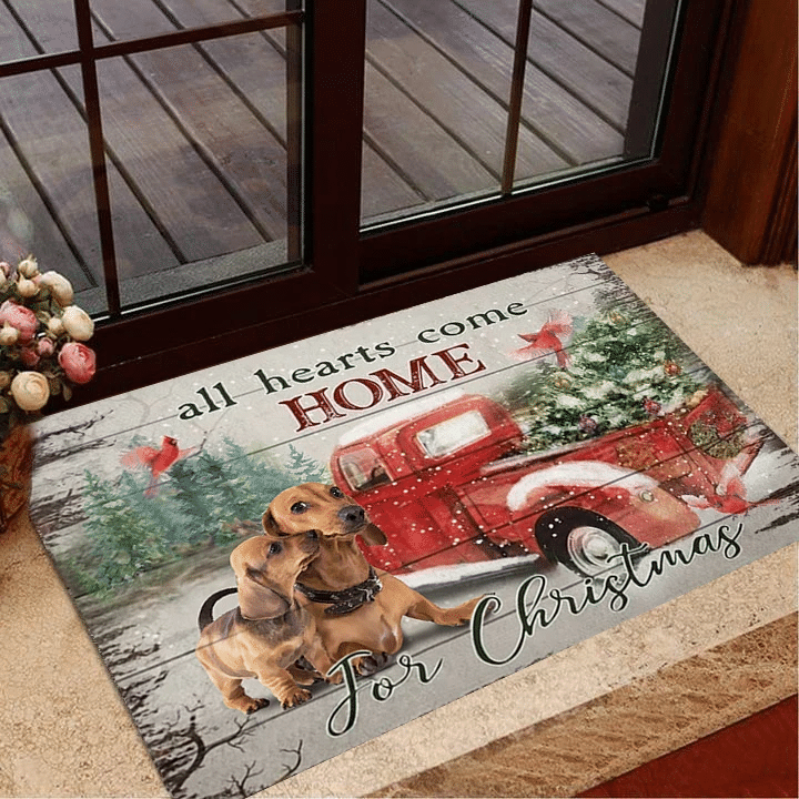Dachshund Mom All Hearts Come Home For Christmas Doormat Holiday Gifts For Mom Indoor Decor