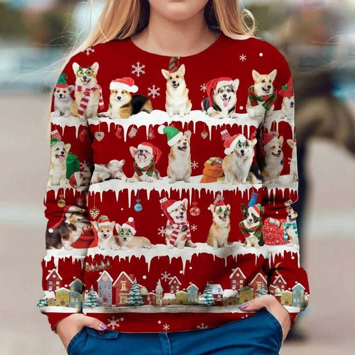 Corgi Snowflake Christmas Sweatshirt Cute Christmas Sweatshirt Xmas Party Secret Santa Gifts