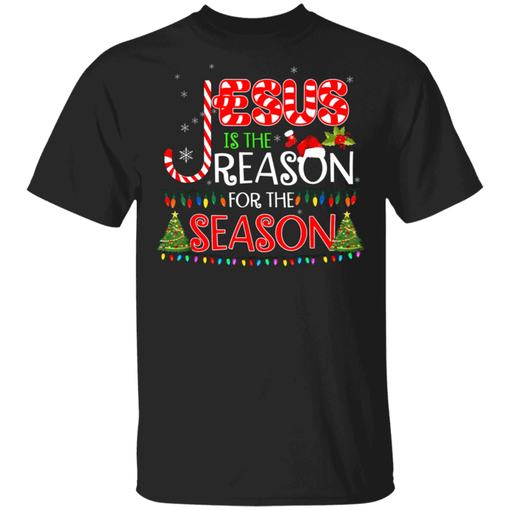 Jesus Is The Reason For The Season T-Shirt Xmas Tree Light Christmas Present