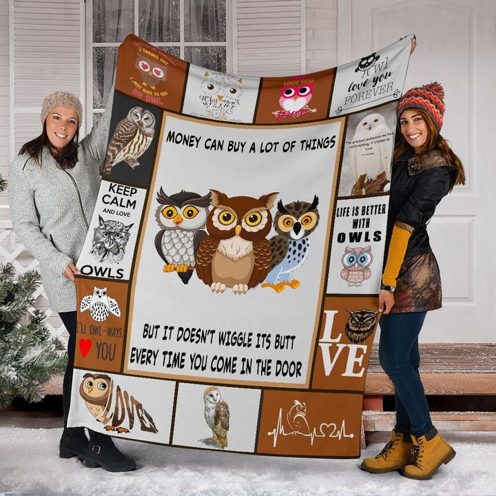 Cute Owl Chibi Dog Money Can Buy A Lot Of Things Fleece Blanket Cute Throw Blanket Xmas Gift