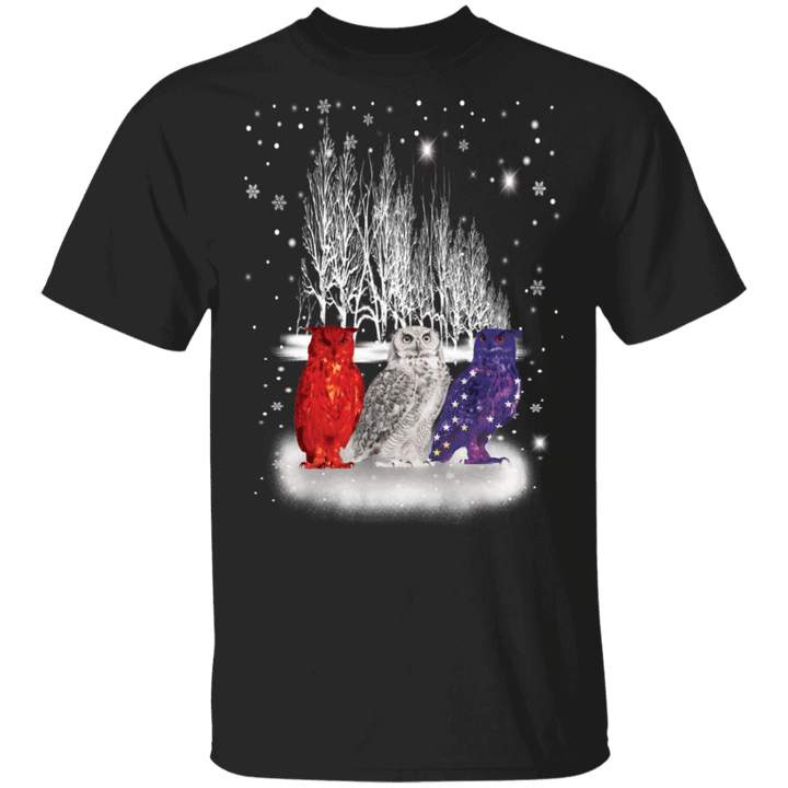 Three Owls Snow Patriotic American Flag T-Shirt Christmas Gift Idea For Dad Father