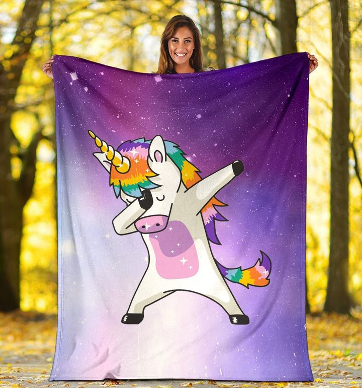 Unicorn Dabbing Fleece Blanket Attractive Galaxy Sky Blanket Design Cute Gift For Girlfriend