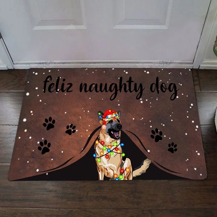German Shepherd Feliz Naughty Dog Doormat Christmas Home Decor