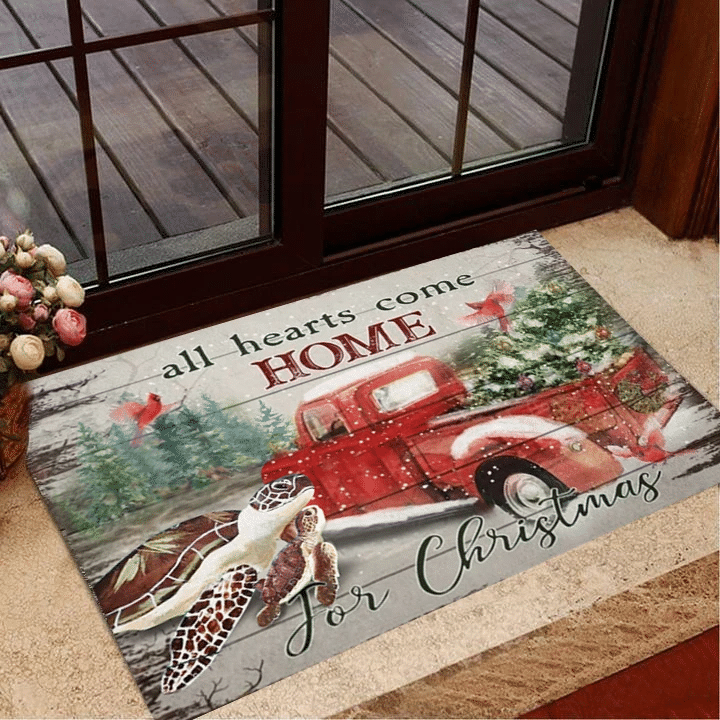 Turtles All Hearts Come Home For Christmas Doormat Rustic Ornaments Gifts For Turtle Lovers
